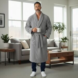 Tommy Bahama Robe Mens L/XL Grey Plush Fleece Sleepwear Marlin Logo NEW